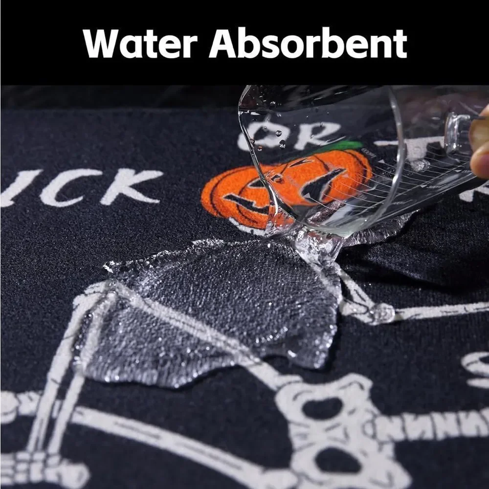Skull Pumpkin Halloween Bath Mat - Trick Or Treat Bathroom Rug, Non-Slip